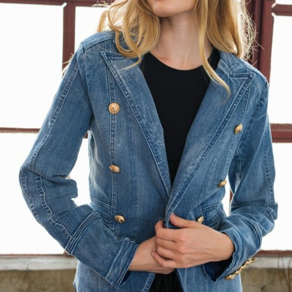 jean jacket with gold buttons